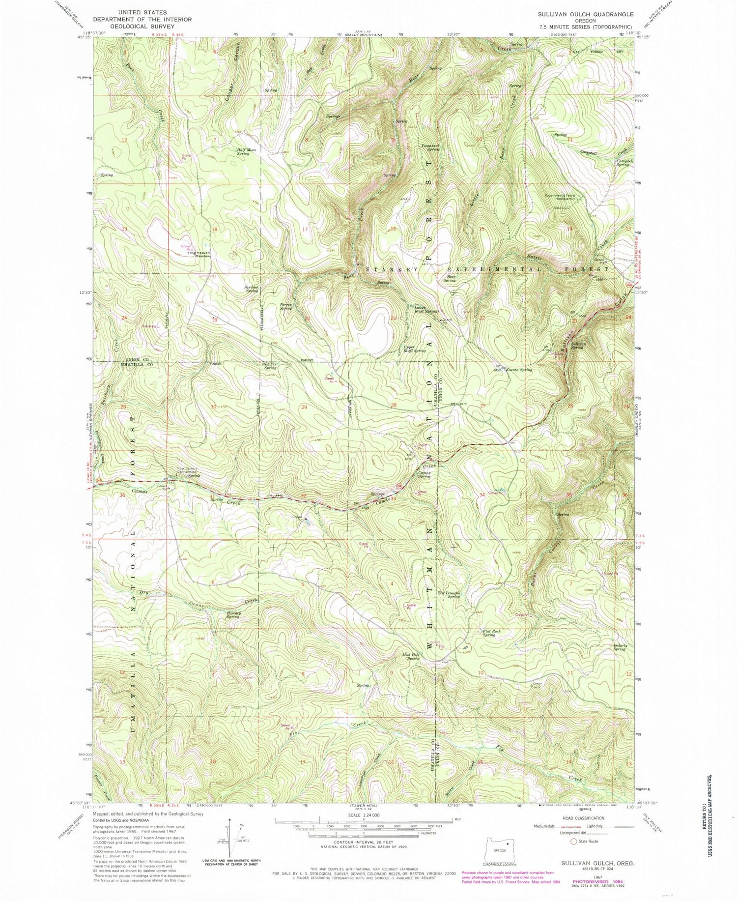 Classic USGS Sullivan Gulch Oregon 7.5'x7.5' Topo Map Image
