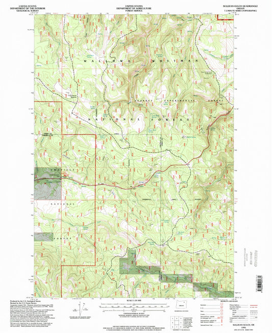 Classic USGS Sullivan Gulch Oregon 7.5'x7.5' Topo Map Image