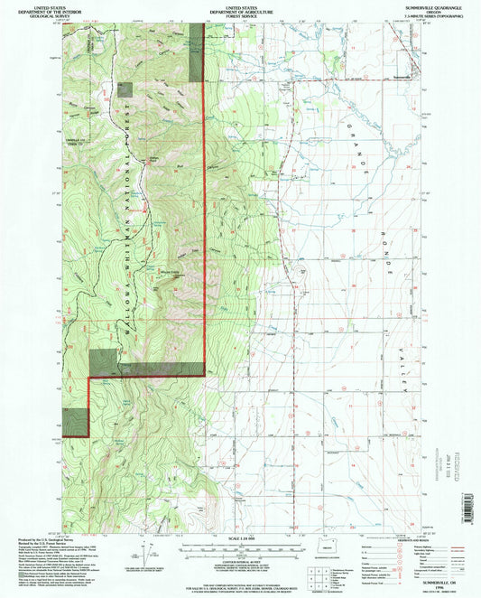 Classic USGS Summerville Oregon 7.5'x7.5' Topo Map Image