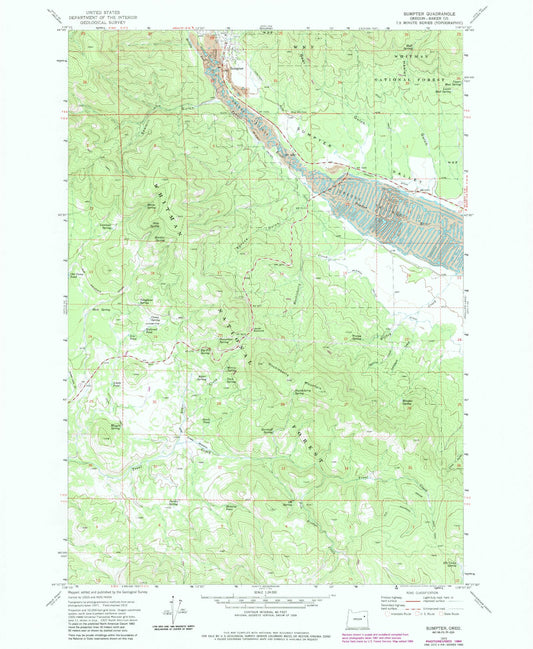 Classic USGS Sumpter Oregon 7.5'x7.5' Topo Map Image