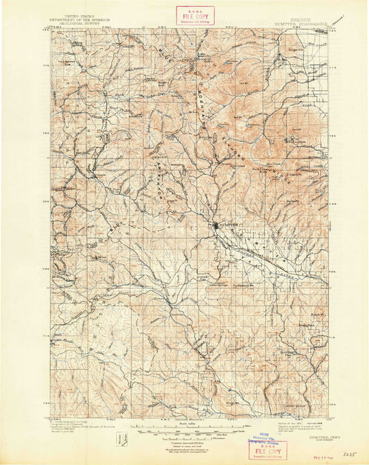 Historic 1901 Sumpter Oregon 30'x30' Topo Map Image