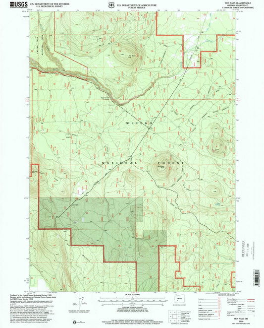 Classic USGS Sun Pass Oregon 7.5'x7.5' Topo Map Image