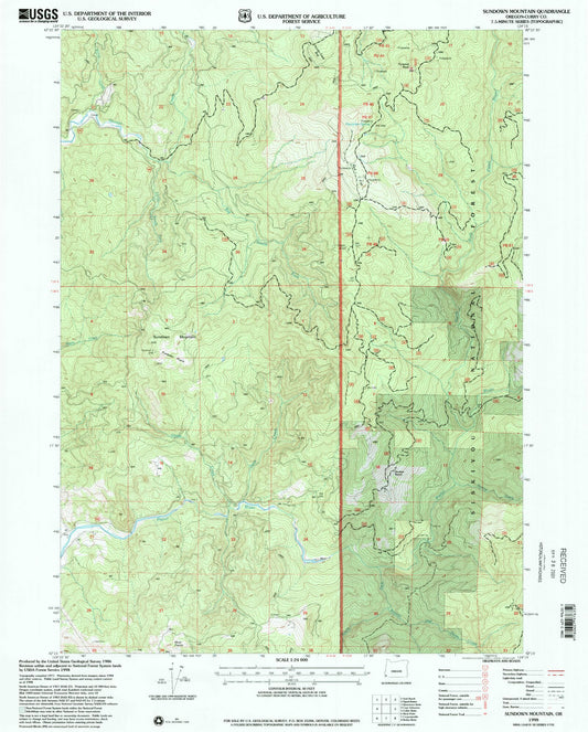 Classic USGS Sundown Mountain Oregon 7.5'x7.5' Topo Map Image