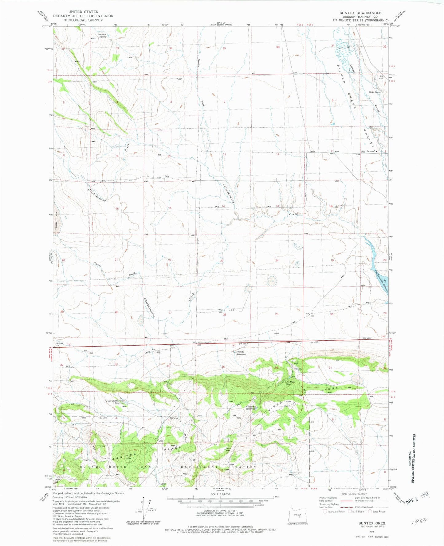 Classic USGS Suntex Oregon 7.5'x7.5' Topo Map Image