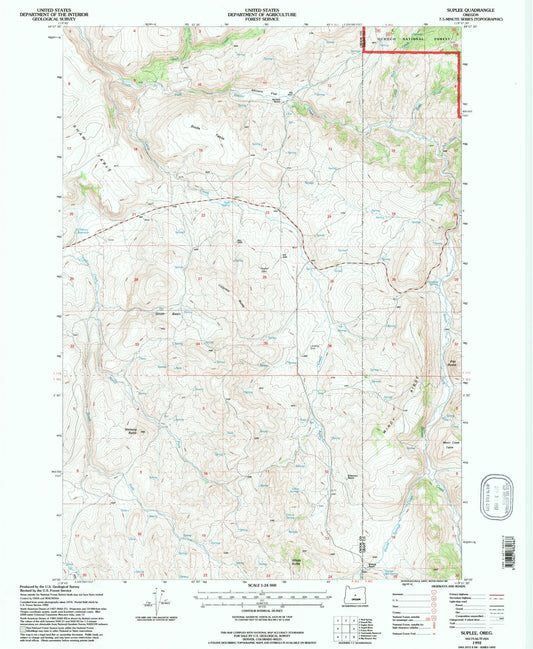 Classic USGS Suplee Oregon 7.5'x7.5' Topo Map Image