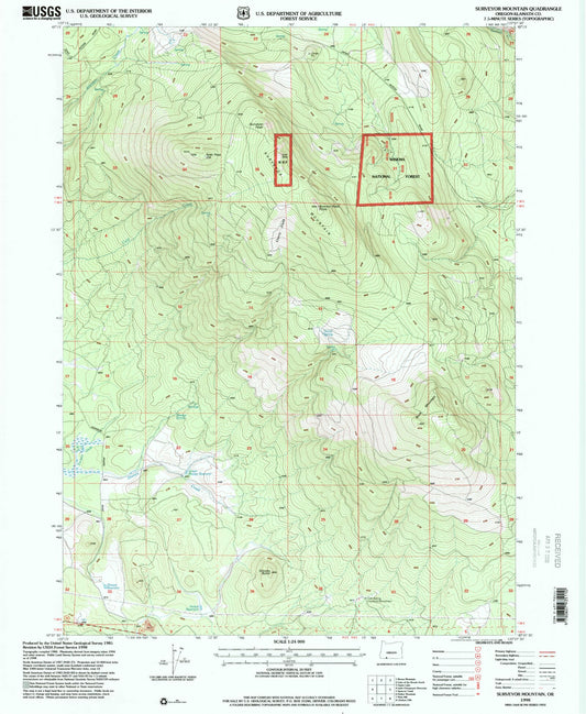 Classic USGS Surveyor Mountain Oregon 7.5'x7.5' Topo Map Image