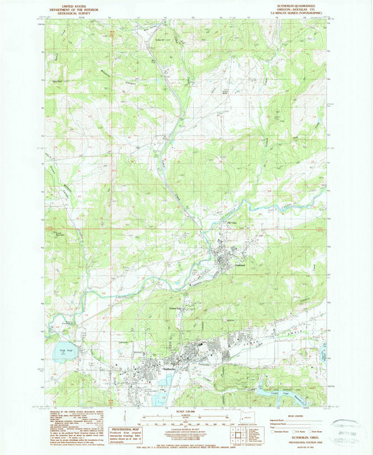 Classic USGS Sutherlin Oregon 7.5'x7.5' Topo Map Image