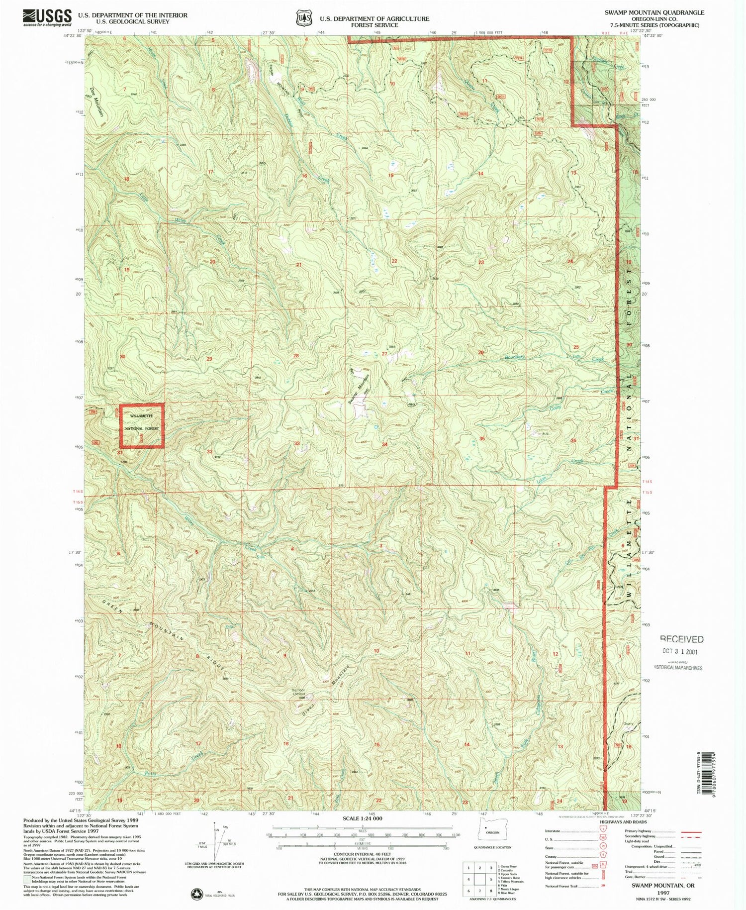 Classic USGS Swamp Mountain Oregon 7.5'x7.5' Topo Map Image