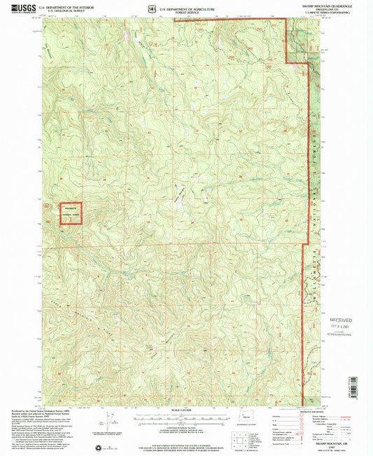 Classic USGS Swamp Mountain Oregon 7.5'x7.5' Topo Map Image