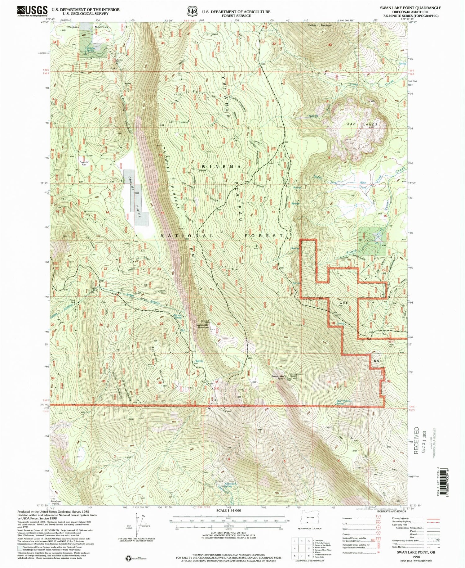 Classic USGS Swan Lake Point Oregon 7.5'x7.5' Topo Map Image