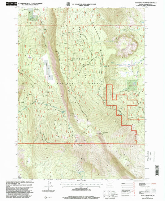 Classic USGS Swan Lake Point Oregon 7.5'x7.5' Topo Map Image