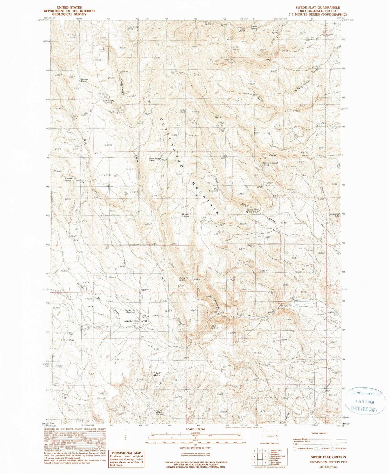 Classic USGS Swede Flat Oregon 7.5'x7.5' Topo Map Image
