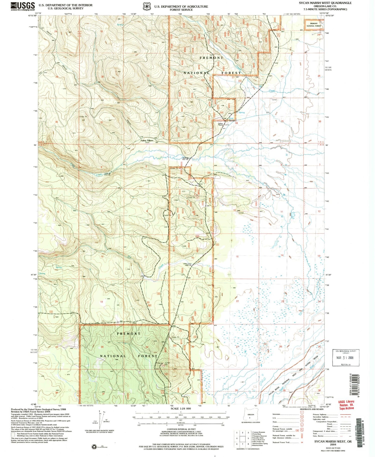 Classic USGS Sycan Marsh West Oregon 7.5'x7.5' Topo Map Image