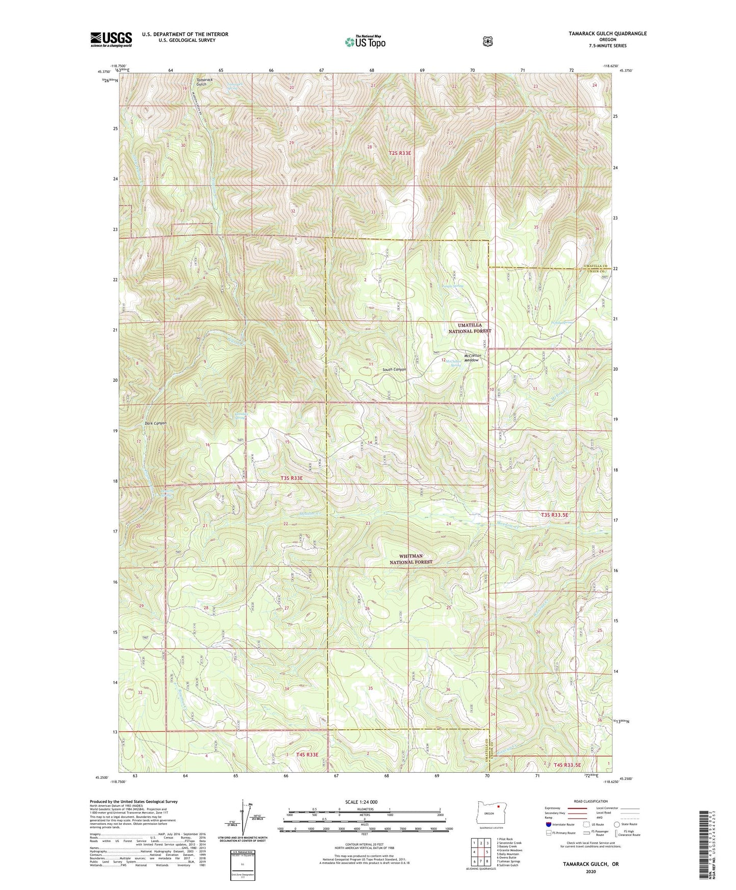 Tamarack Gulch Oregon US Topo Map Image
