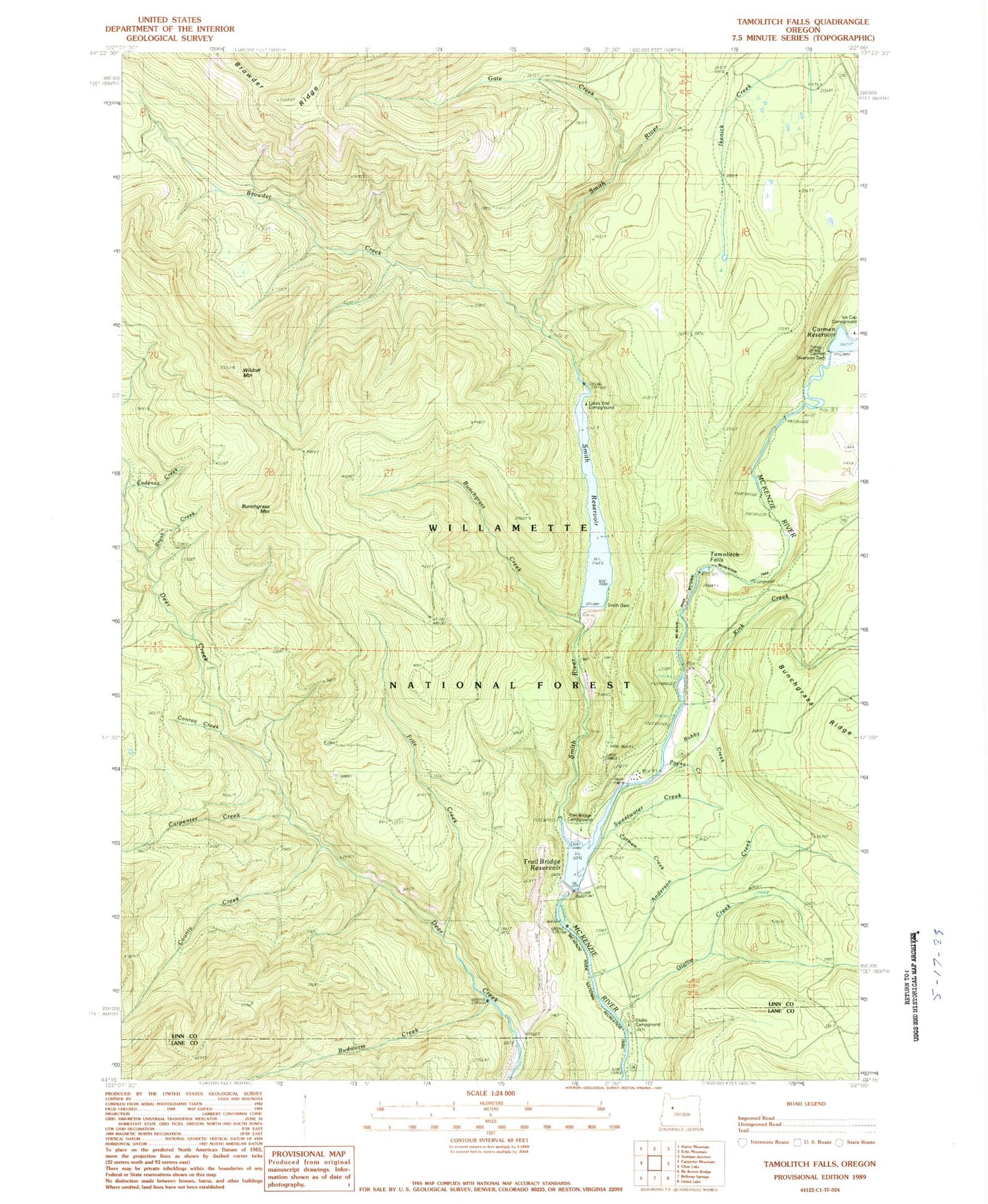Classic USGS Tamolitch Falls Oregon 7.5'x7.5' Topo Map Image