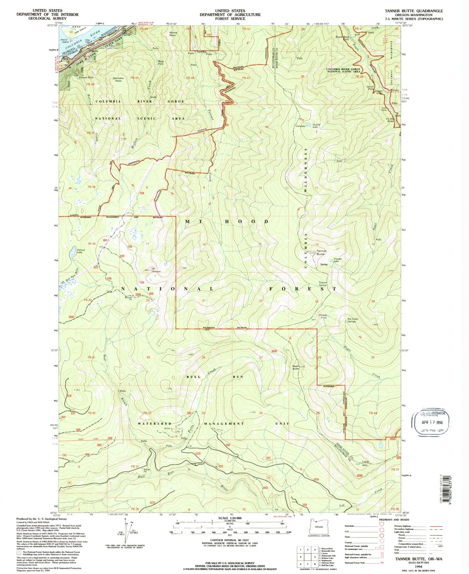 Classic USGS Tanner Butte Oregon 7.5'x7.5' Topo Map Image