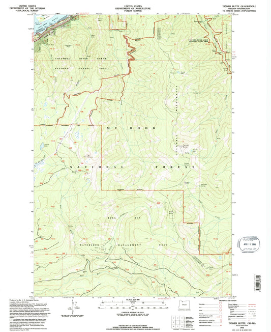 Classic USGS Tanner Butte Oregon 7.5'x7.5' Topo Map Image