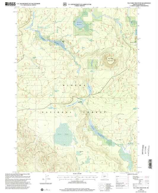 Classic USGS Tea Table Mountain Oregon 7.5'x7.5' Topo Map Image