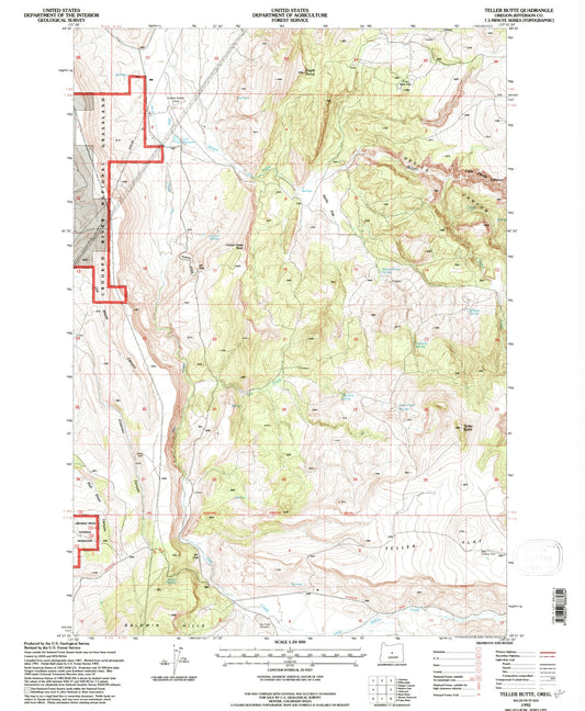 Classic USGS Teller Butte Oregon 7.5'x7.5' Topo Map Image