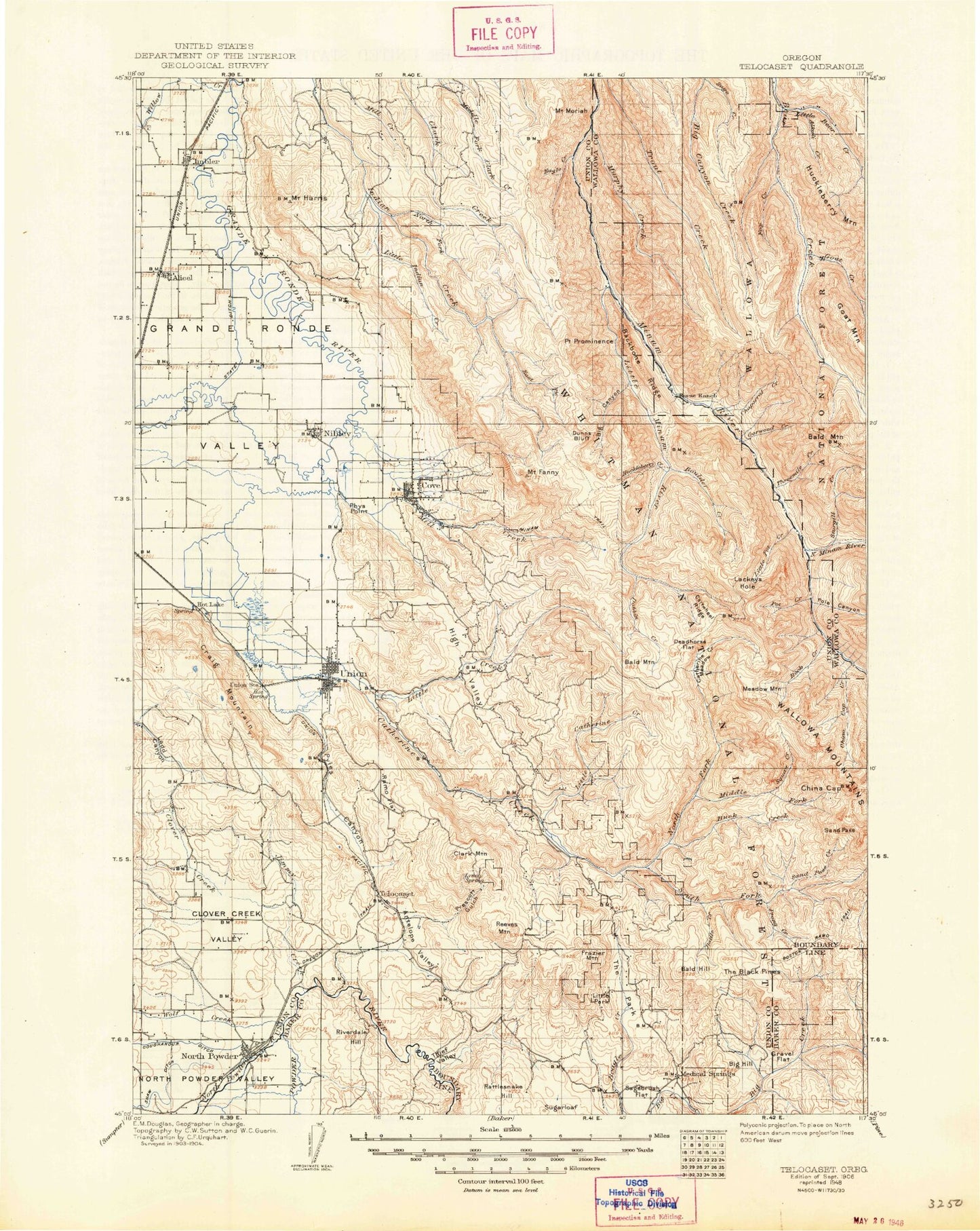 Historic 1906 Telocaset Oregon 30'x30' Topo Map Image