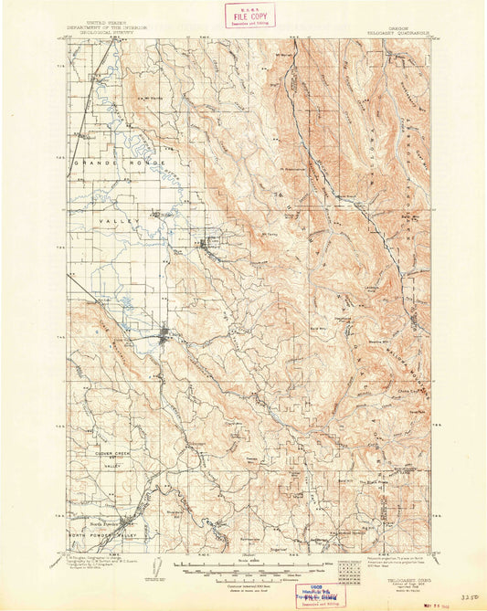 Historic 1906 Telocaset Oregon 30'x30' Topo Map Image