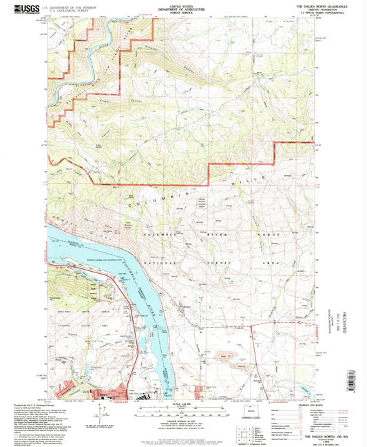 Classic USGS The Dalles North Oregon 7.5'x7.5' Topo Map Image