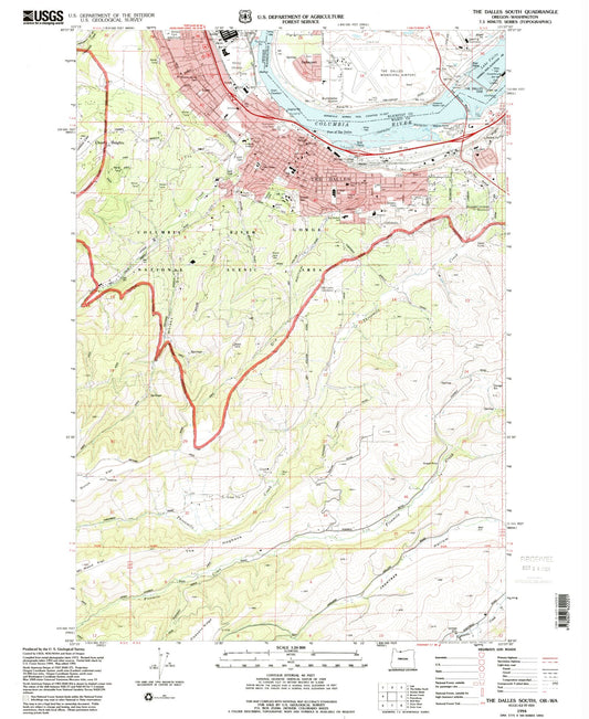 Classic USGS The Dalles South Oregon 7.5'x7.5' Topo Map Image