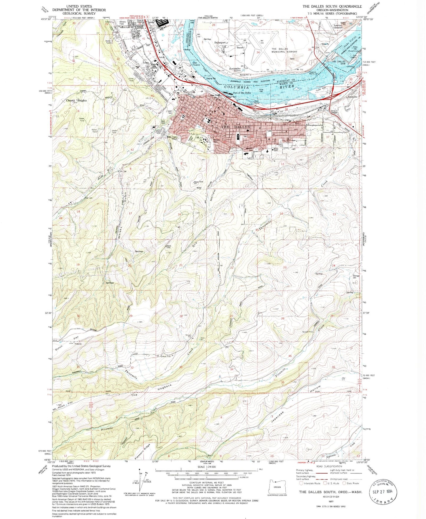 Classic USGS The Dalles South Oregon 7.5'x7.5' Topo Map Image