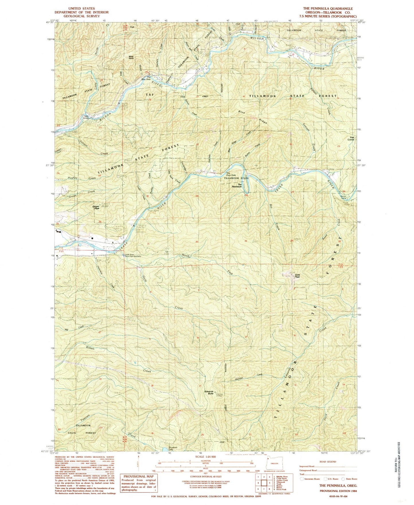 Classic USGS The Peninsula Oregon 7.5'x7.5' Topo Map Image