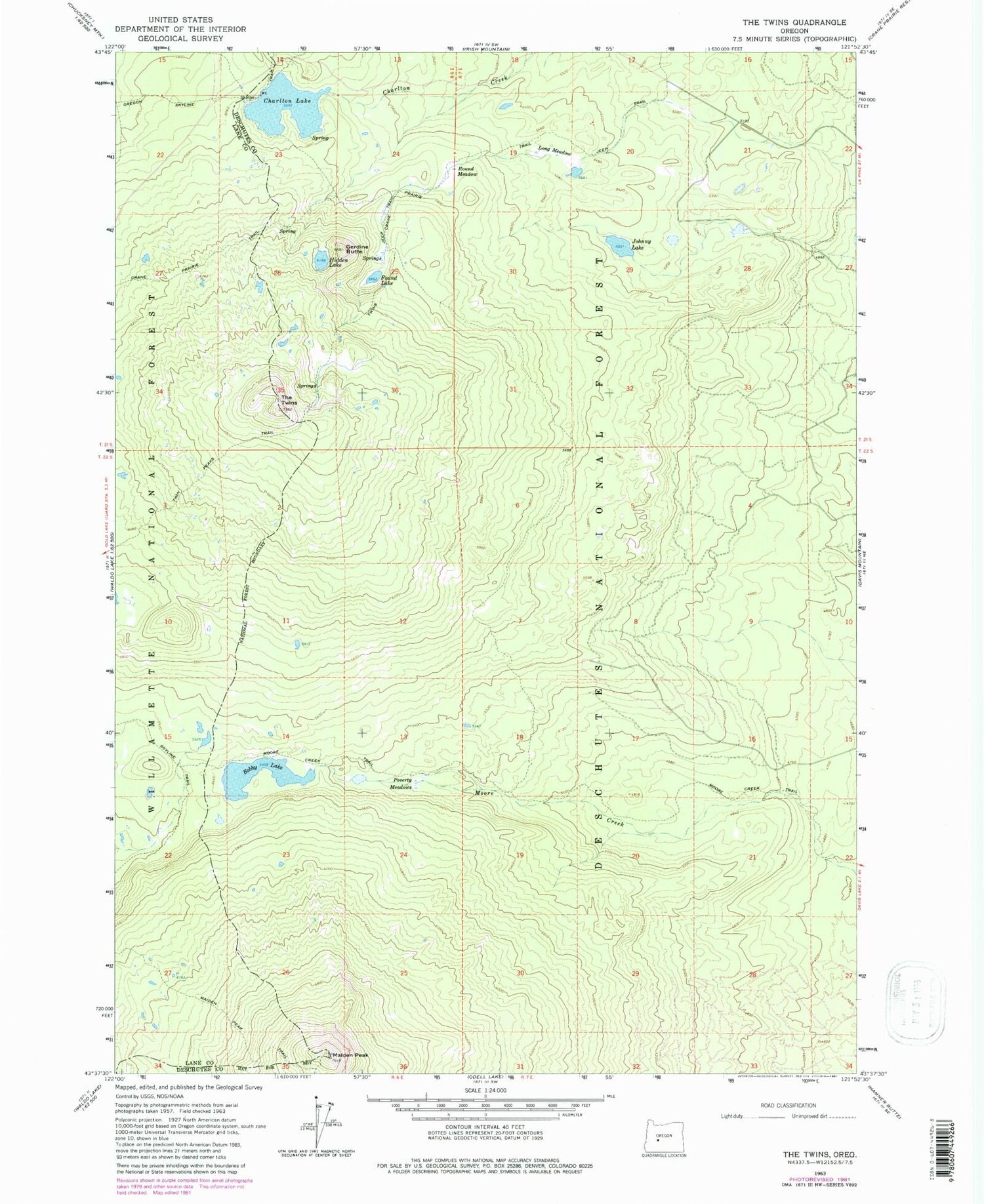 Classic USGS The Twins Oregon 7.5'x7.5' Topo Map Image