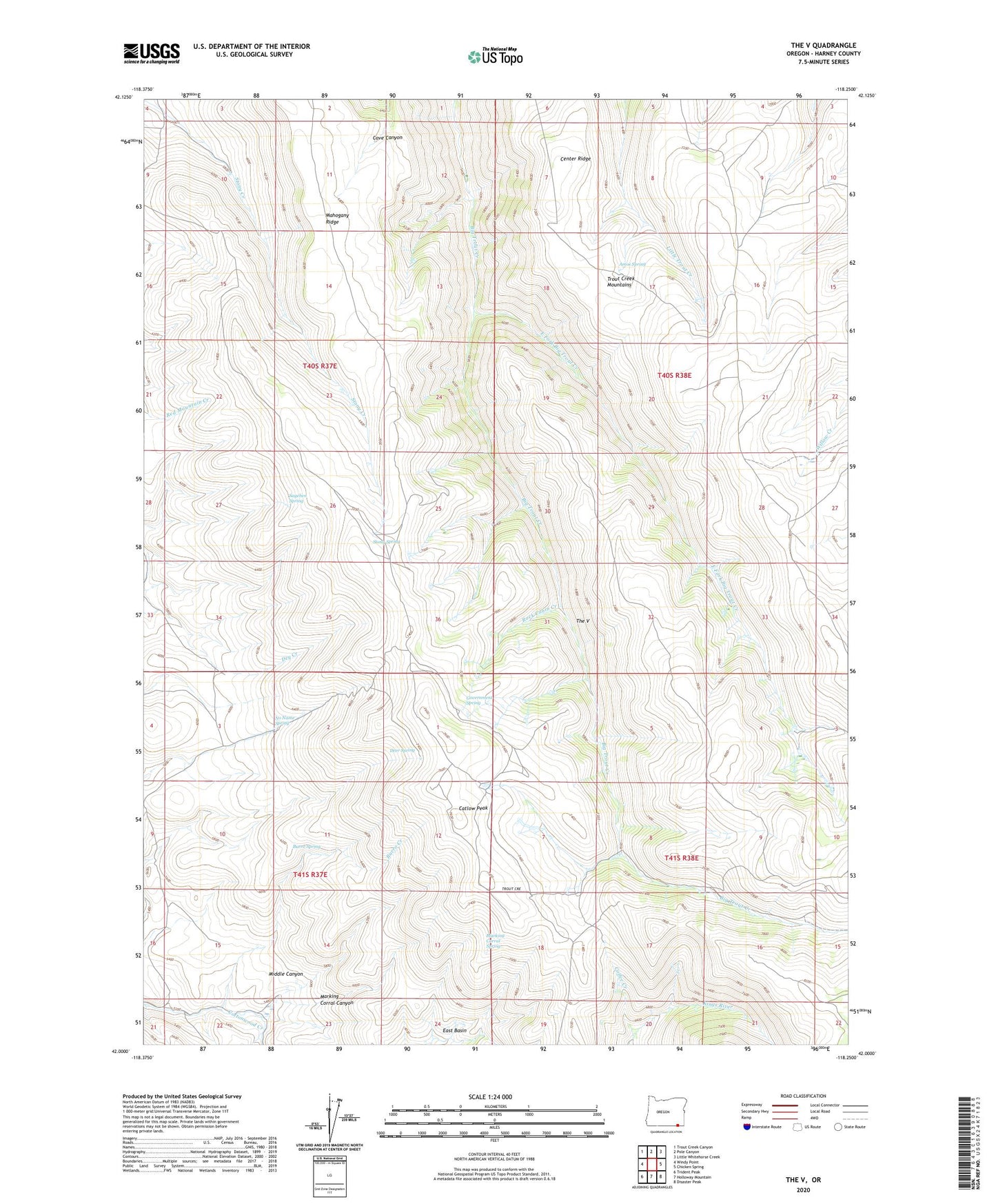 The V Oregon US Topo Map Image