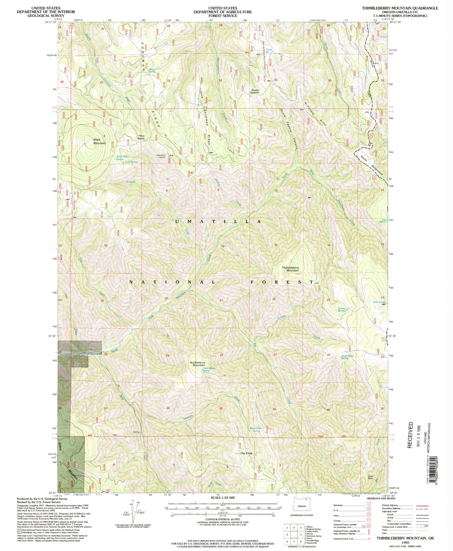 Classic USGS Thimbleberry Mountain Oregon 7.5'x7.5' Topo Map Image