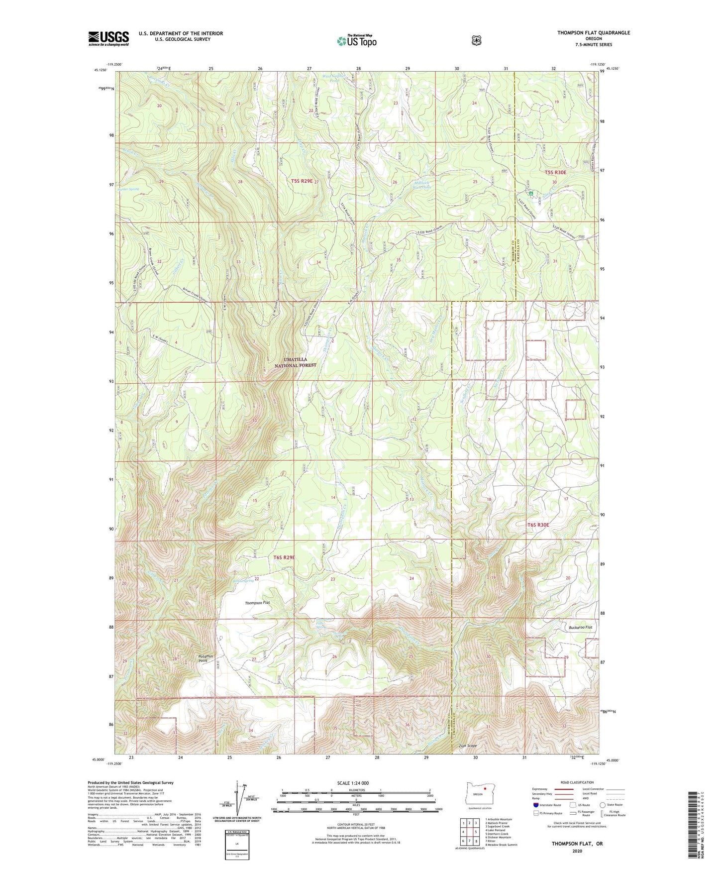 Thompson Flat Oregon US Topo Map Image