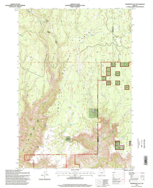 Classic USGS Thompson Flat Oregon 7.5'x7.5' Topo Map Image