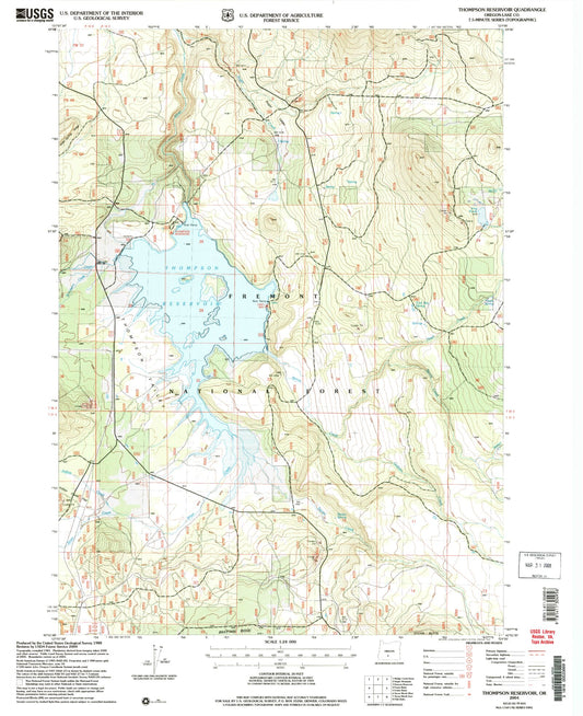 Classic USGS Thompson Reservoir Oregon 7.5'x7.5' Topo Map Image
