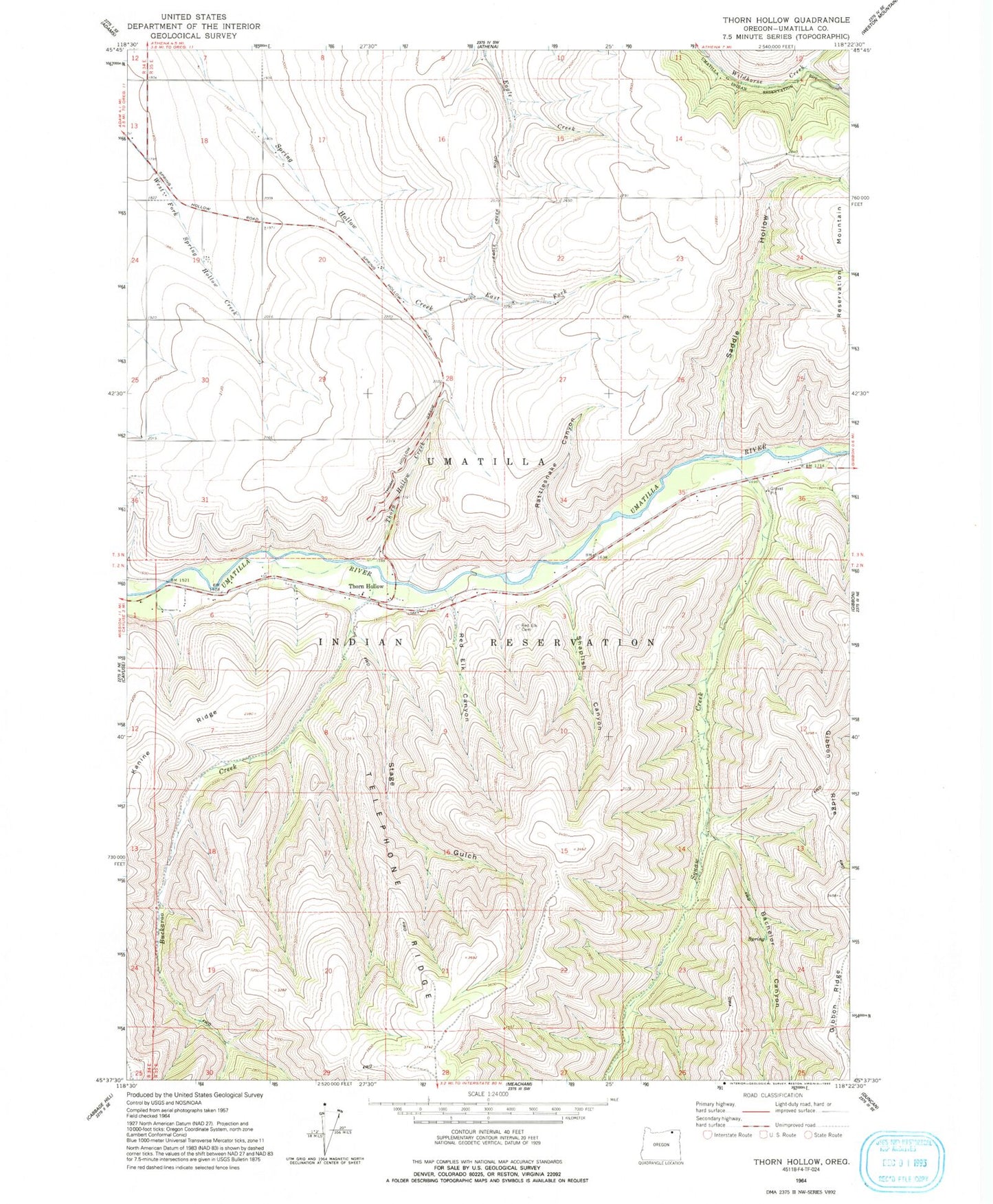 Classic USGS Thorn Hollow Oregon 7.5'x7.5' Topo Map Image