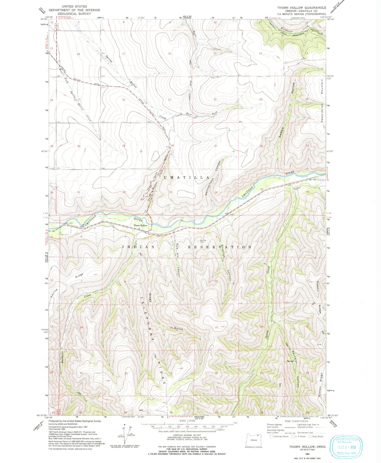Classic USGS Thorn Hollow Oregon 7.5'x7.5' Topo Map Image