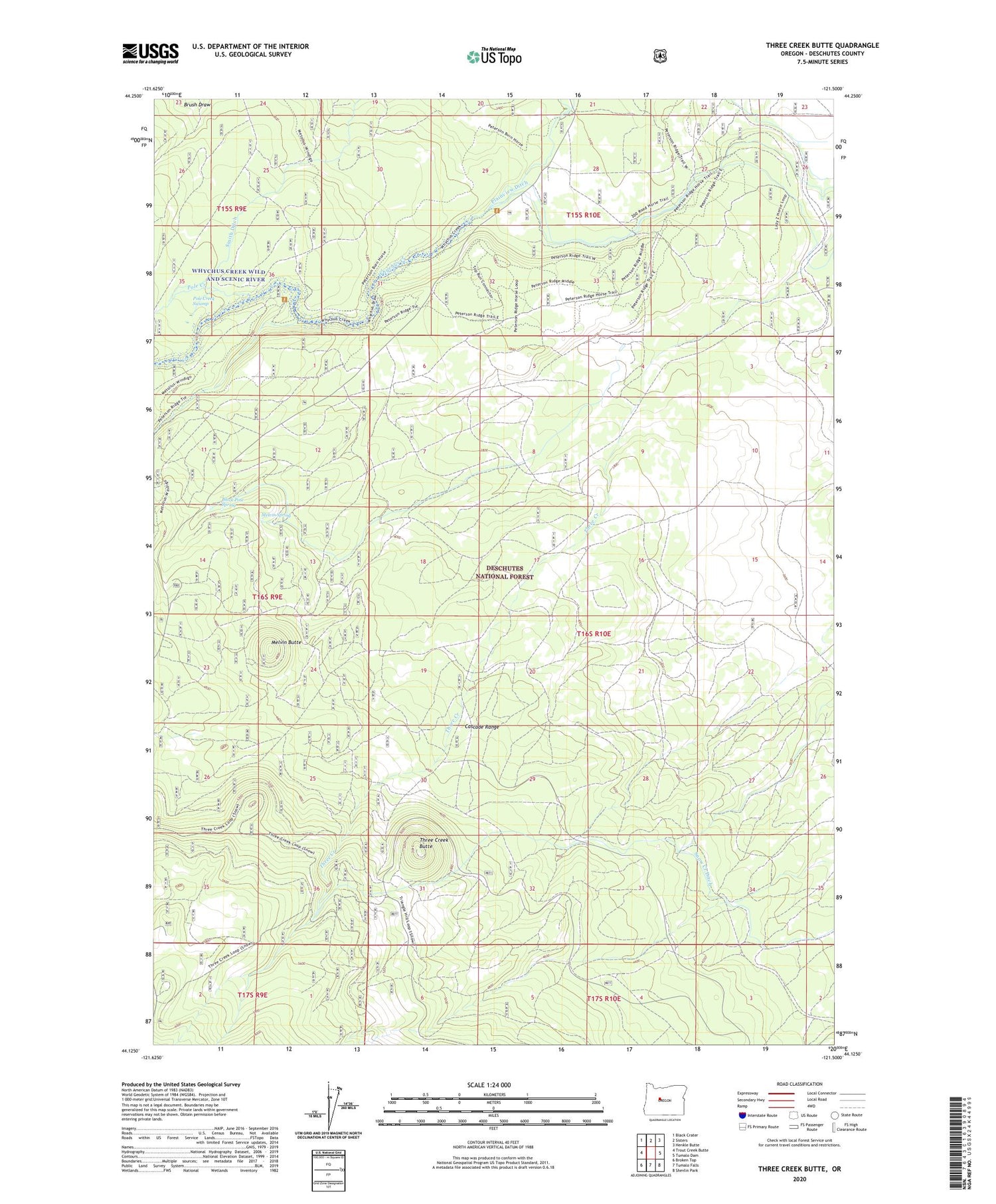 Three Creek Butte Oregon US Topo Map Image