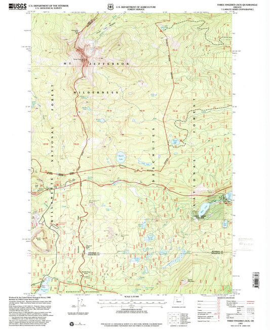Classic USGS Three Fingered Jack Oregon 7.5'x7.5' Topo Map Image