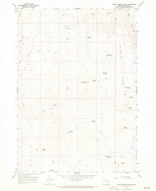 Classic USGS Three Fingers Rock Oregon 7.5'x7.5' Topo Map Image