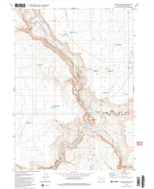 Classic USGS Three Forks Oregon 7.5'x7.5' Topo Map Image