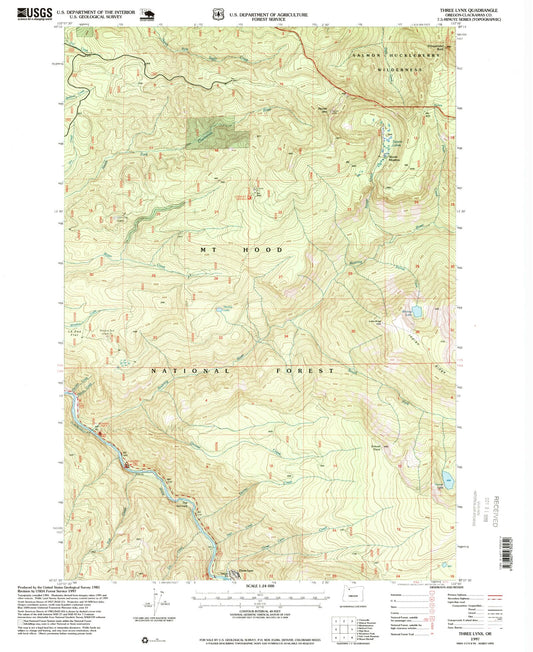 Classic USGS Three Lynx Oregon 7.5'x7.5' Topo Map Image