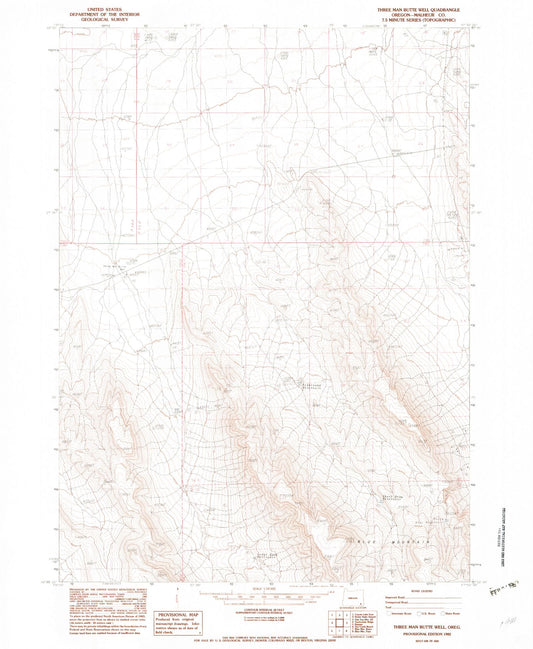 Classic USGS Three Man Butte Well Oregon 7.5'x7.5' Topo Map Image