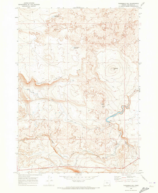Classic USGS Threemile Hill Oregon 7.5'x7.5' Topo Map Image