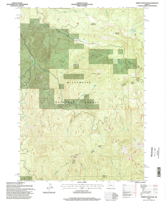 Classic USGS Tidbits Mountain Oregon 7.5'x7.5' Topo Map Image