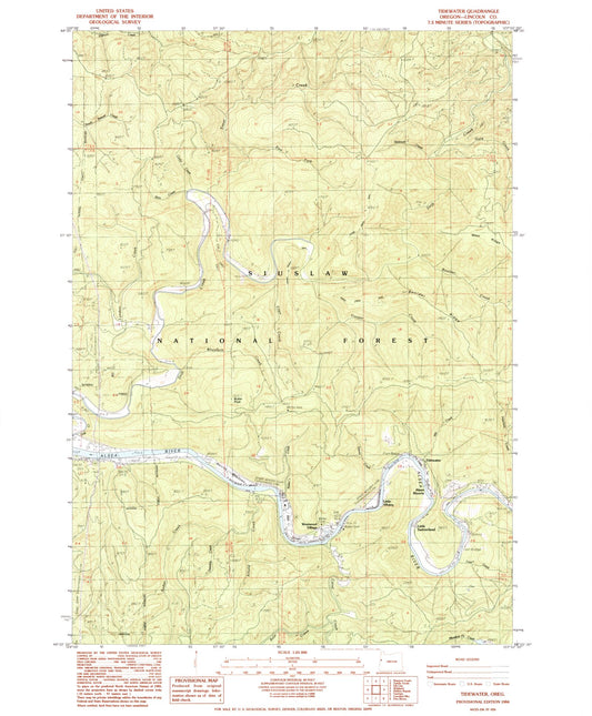 Classic USGS Tidewater Oregon 7.5'x7.5' Topo Map Image