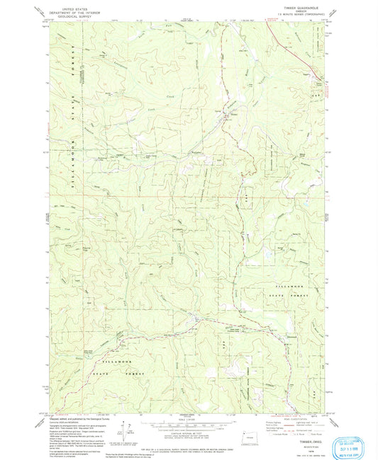 Classic USGS Timber Oregon 7.5'x7.5' Topo Map Image
