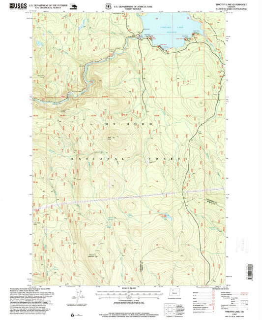 Classic USGS Timothy Lake Oregon 7.5'x7.5' Topo Map Image