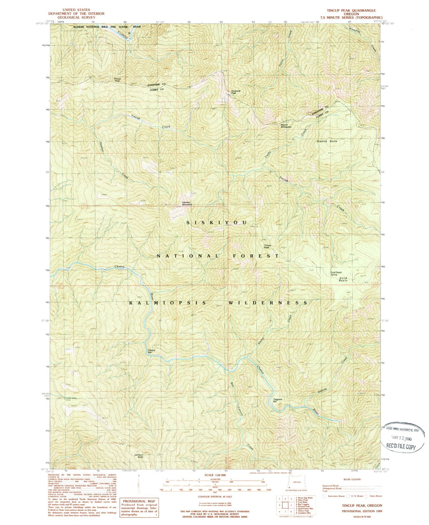 Classic USGS Tincup Peak Oregon 7.5'x7.5' Topo Map Image