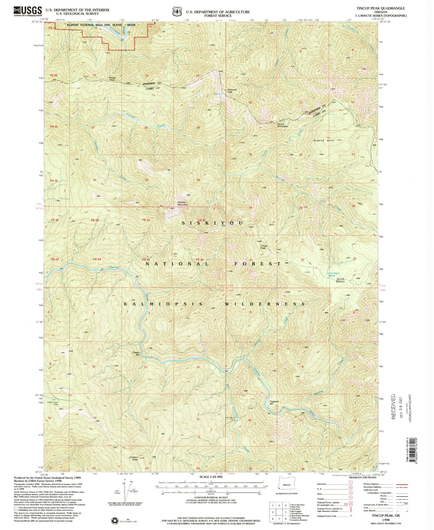 Classic USGS Tincup Peak Oregon 7.5'x7.5' Topo Map Image